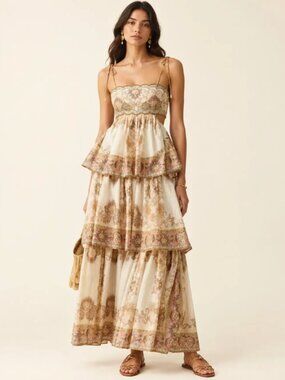 ZIMMERMANN Echo Ivory Paisley Floral Tiered Silk & Cotton Maxi Dress NWOT